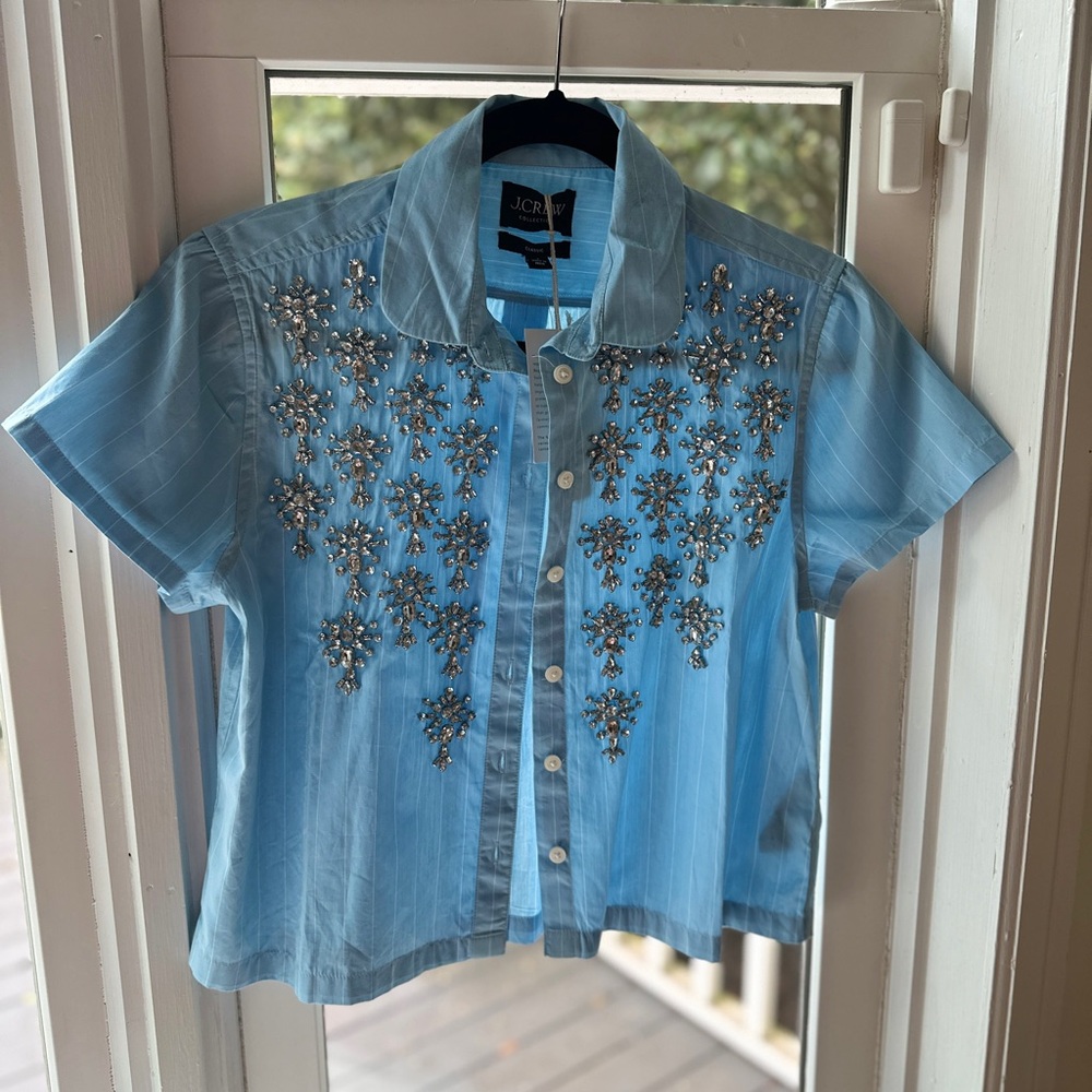 J. Crew Blue Button Down Shirt with Floral Design NWT